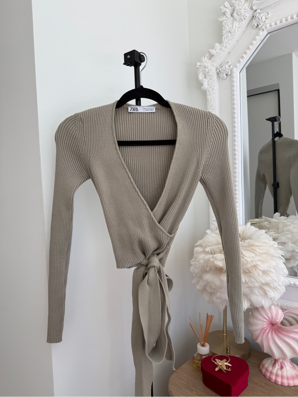 Zara Sage Green Wrap V-Neck Sweater